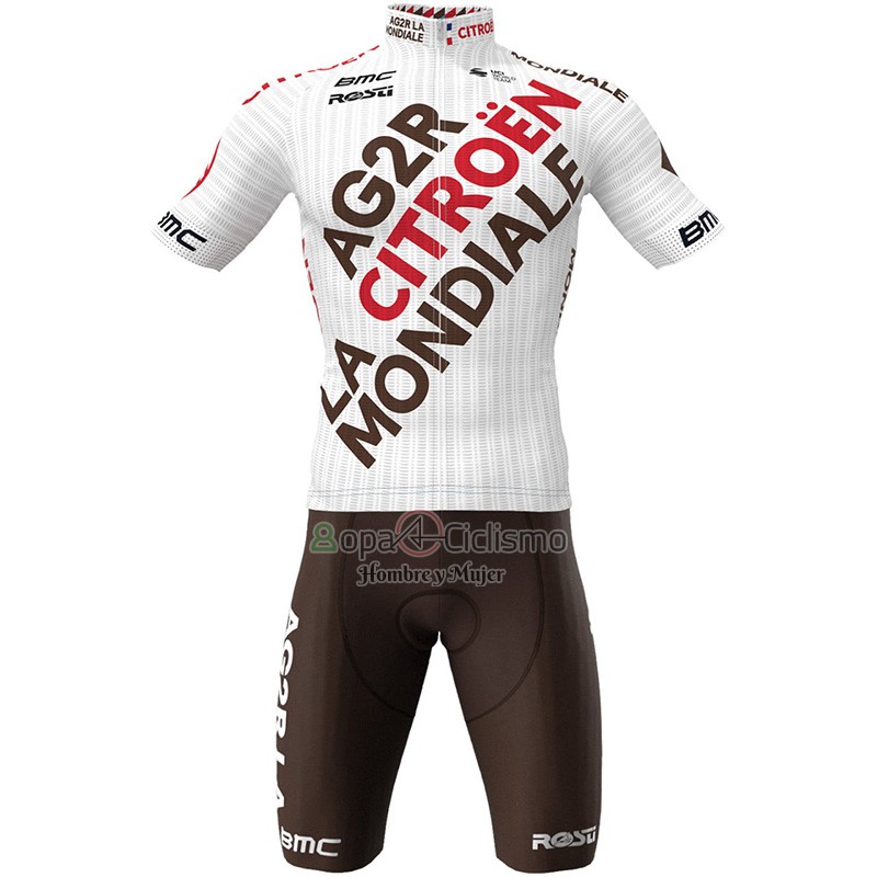 Ag2r Citroen Team Ropa Ciclismo Culotte Corto 2023 Mangas Cortas Blanco Negro
